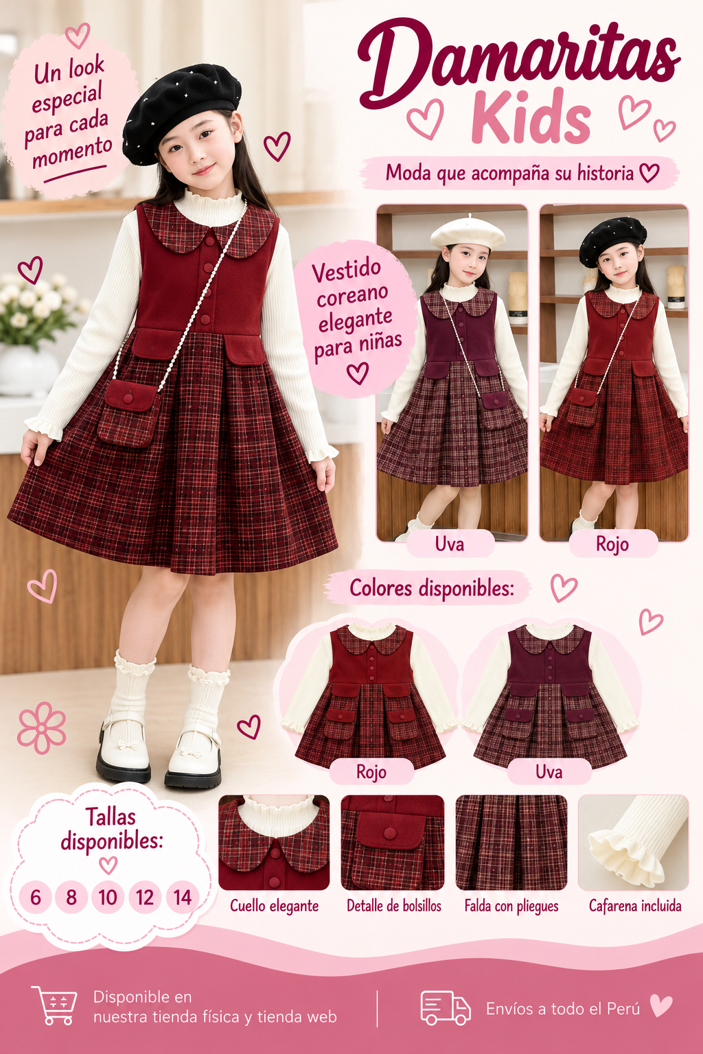 Vestido Coreano a Cuadros con Cafarena para Niña – Modelo Korean Princess
