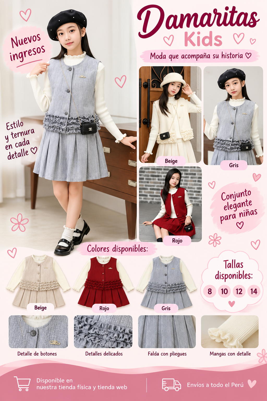 Conjunto Elegante de Chaleco y Falda Plisada para Niña – Modelo Princess
