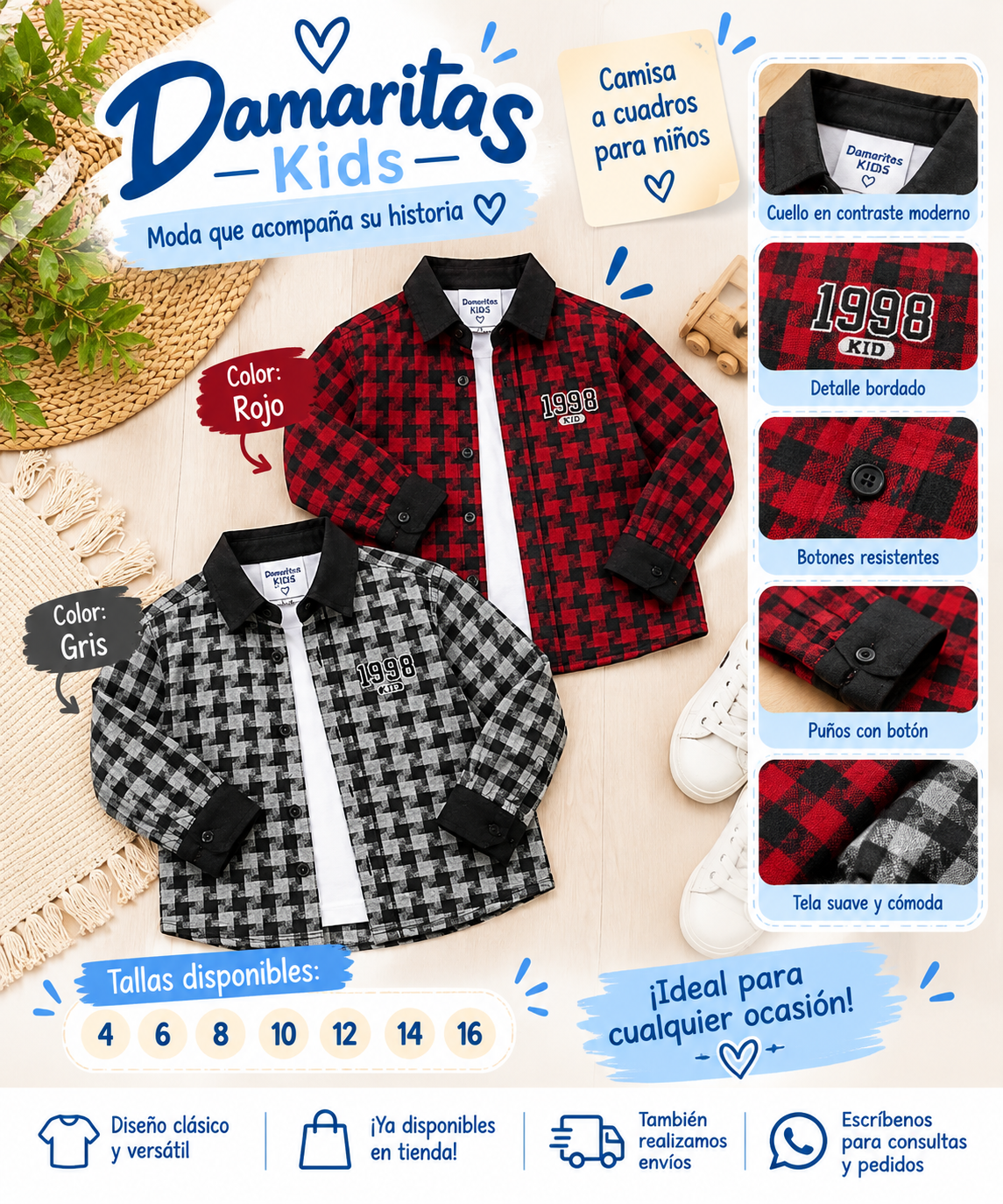 Camisa Infantil a Cuadros 1998 para Niño – Rojo y Gris