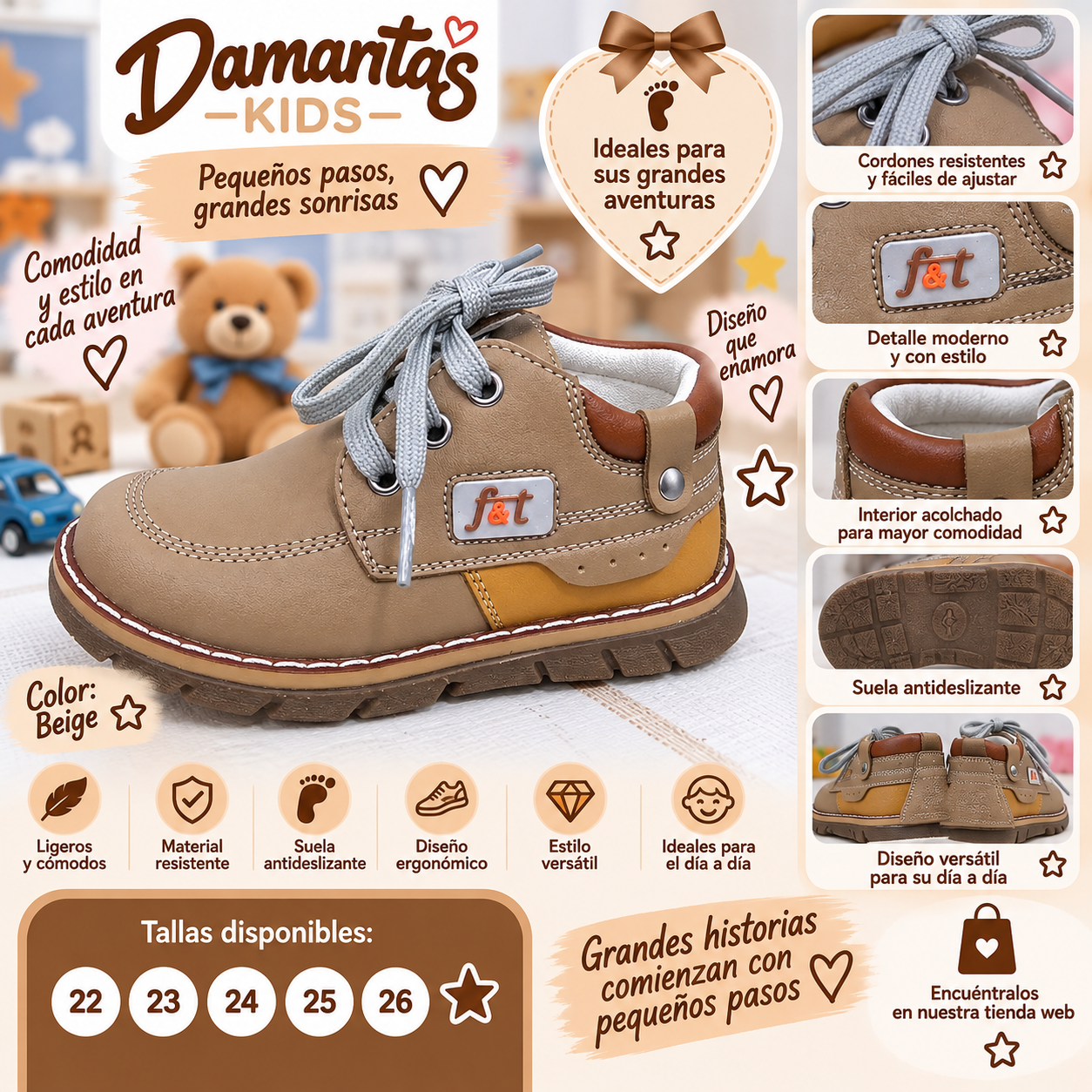 Botines Infantiles para Niño Adventure – Beige